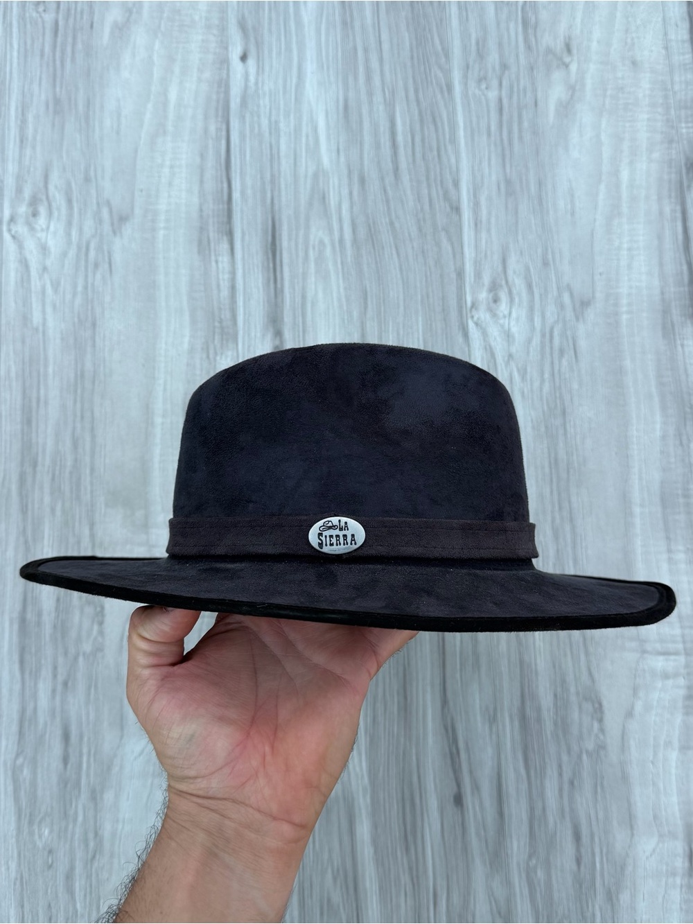 La Sierra black faux-suede wide-brim fedora hat